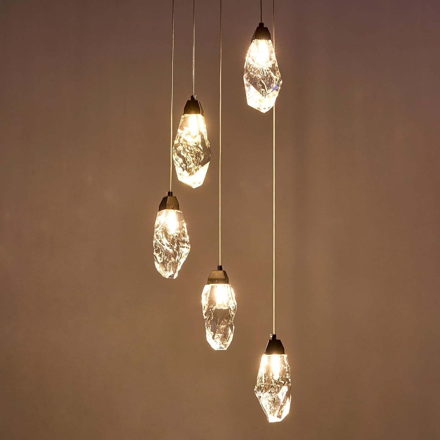5-Light Modern Crystal Chandelier Dimmable Pendant Light Fixture with Black Teardrop Design Diamond Pendant Lighting for Kitchen Island, Dining Room, Hallway, Bathroom