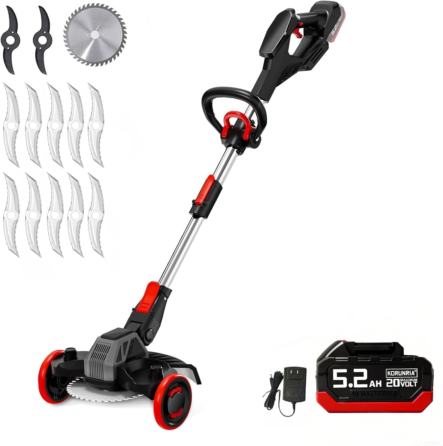 20V Cordless Weed Wacker with Brushless Motor, Electric Weed Wacker Battery Powered, 3-in-1 Brush Cutter & Edger & Lawn Mower with 5.2Ah Battery and Charger, 30+Mins, K&GO Force