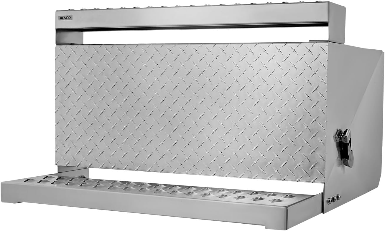 VEVOR Semi-Truck Step Tool Box, 31' x 30' x 19' Heavy Duty Aluminum Diamond Plate Toolbox, Waterproof Cab Entry Step Storage Box with Shock-Absorbing Latch for Flatbed, Crane, and Semi Trucks