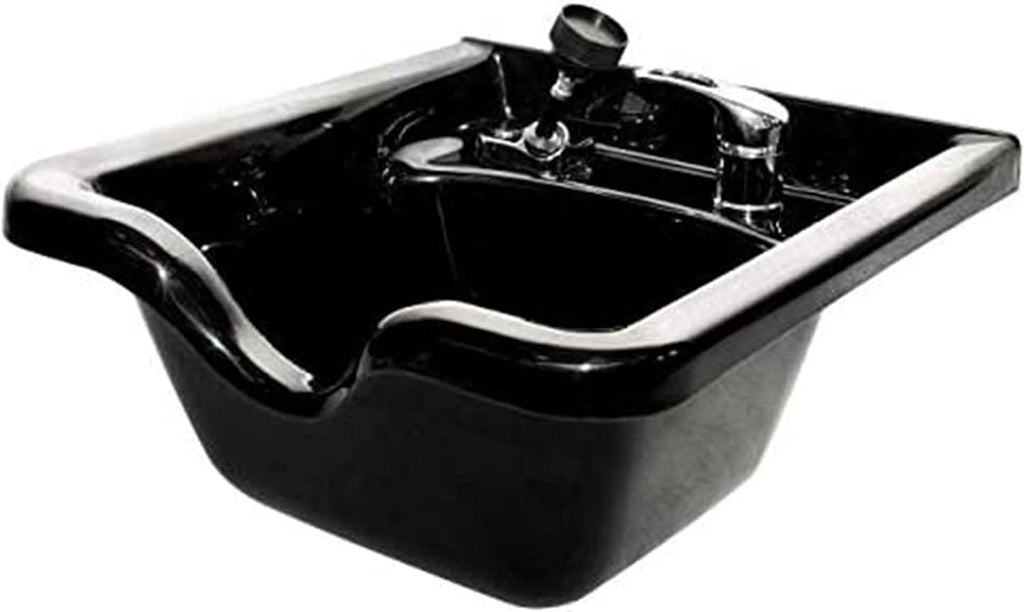PureSana Chromium 19 Inch Square Professional Grade Shampoo Bowl and Fixture Set with Sprayer Hose, Mounting Bracket, and Strainer, Black