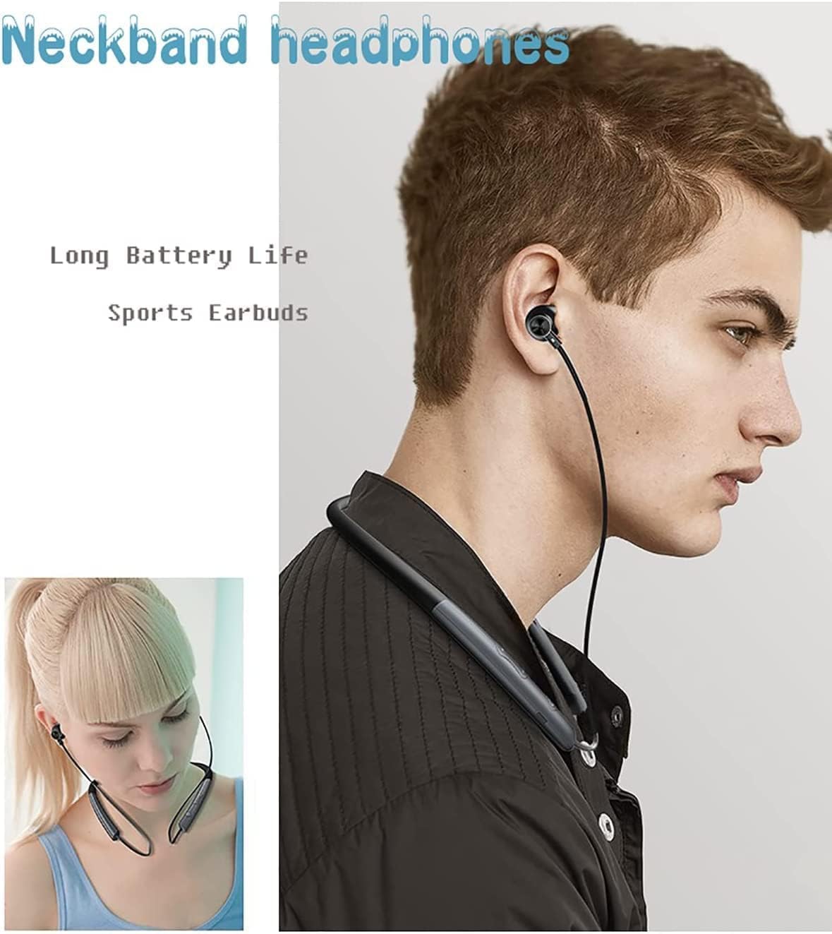 Neckband Earphones Bluetooth 5.0 Headphones CVC8.0 Noise Cancelling Bluetooth Headset Wireless Earbuds Neckband with Mic,9D Deep Bass, 20H Overall Endurance,Sports for Running Driving Working, Black