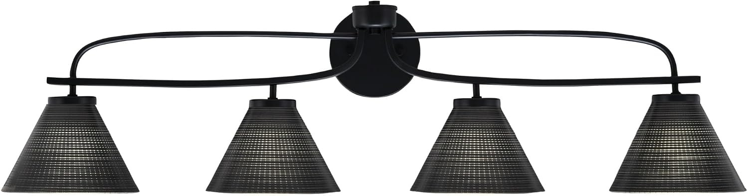 Toltec Lighting Cavella 4-Light Bath Bar – Modern Vanity Light Fixture for Bathroom – Dimmable and LED-Compatible Wall Light – Matte Black Finish, 7' Black Matrix Glass