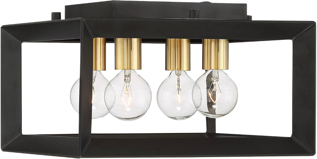 Possini Euro Design Gretna Modern Industrial Ceiling Light Flush-Mount Fixture 10' Wide Black Warm Gold 4-Light Square Frame for Bedroom Kitchen Living Room Hallway Dining Bathroom Schoolhouse