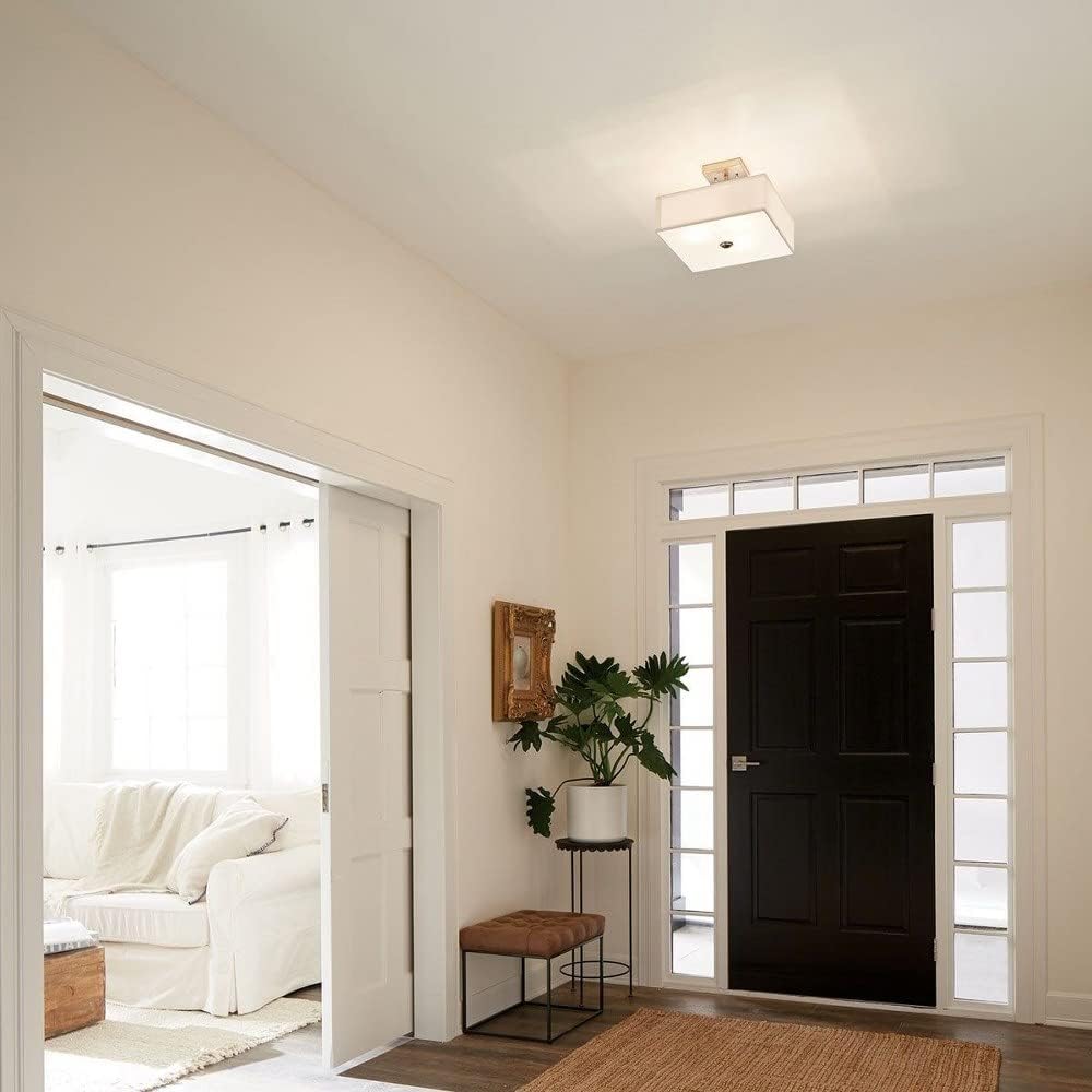 Kichler, Shailene 14' 3 Light Square Semi Flush with Satin Etched White Diffuser and White Microfiber Shade in Black, 43691BK