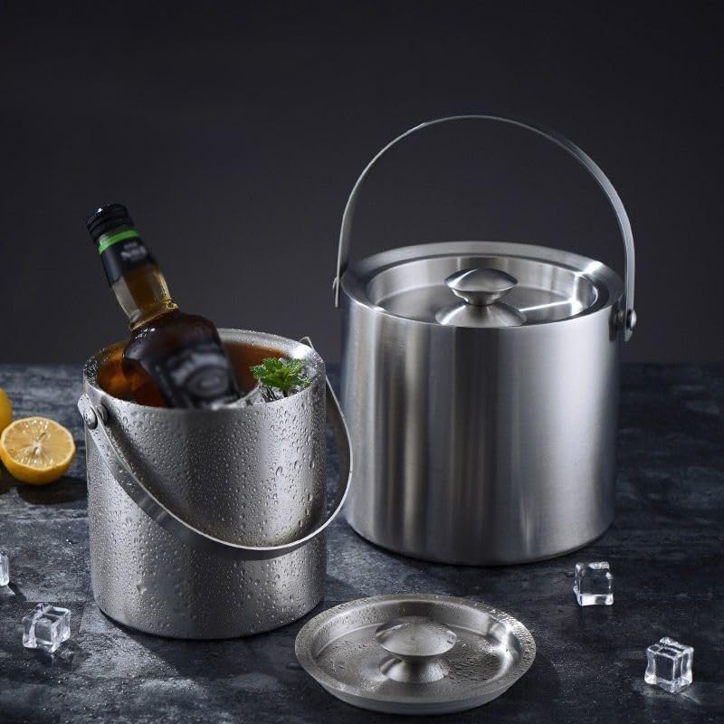 Ice Bucket Ice Bucket for Freezer Stainless Steel European Champagne Bucket Thickened Ice Bucket, Ice Cube Bucket Iced Hotel Bar Red Wine Bucket Ice Buckets Party Cooler Drink Cooler(3L)
