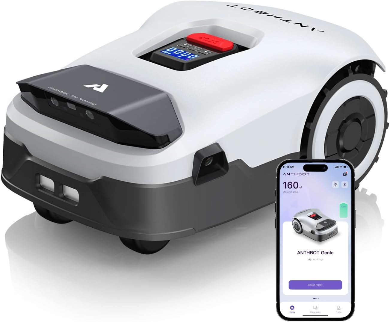 Robot Lawn Mower NO Wire - 0.9 Acre, Full Band RTK+4-Eye Vision Robotic Lawnmower, Automatic Mapping, 30 Multi-Zone Management, Accurate Obstacle Avoidance, Intelligent Anti-Theft, APP Control