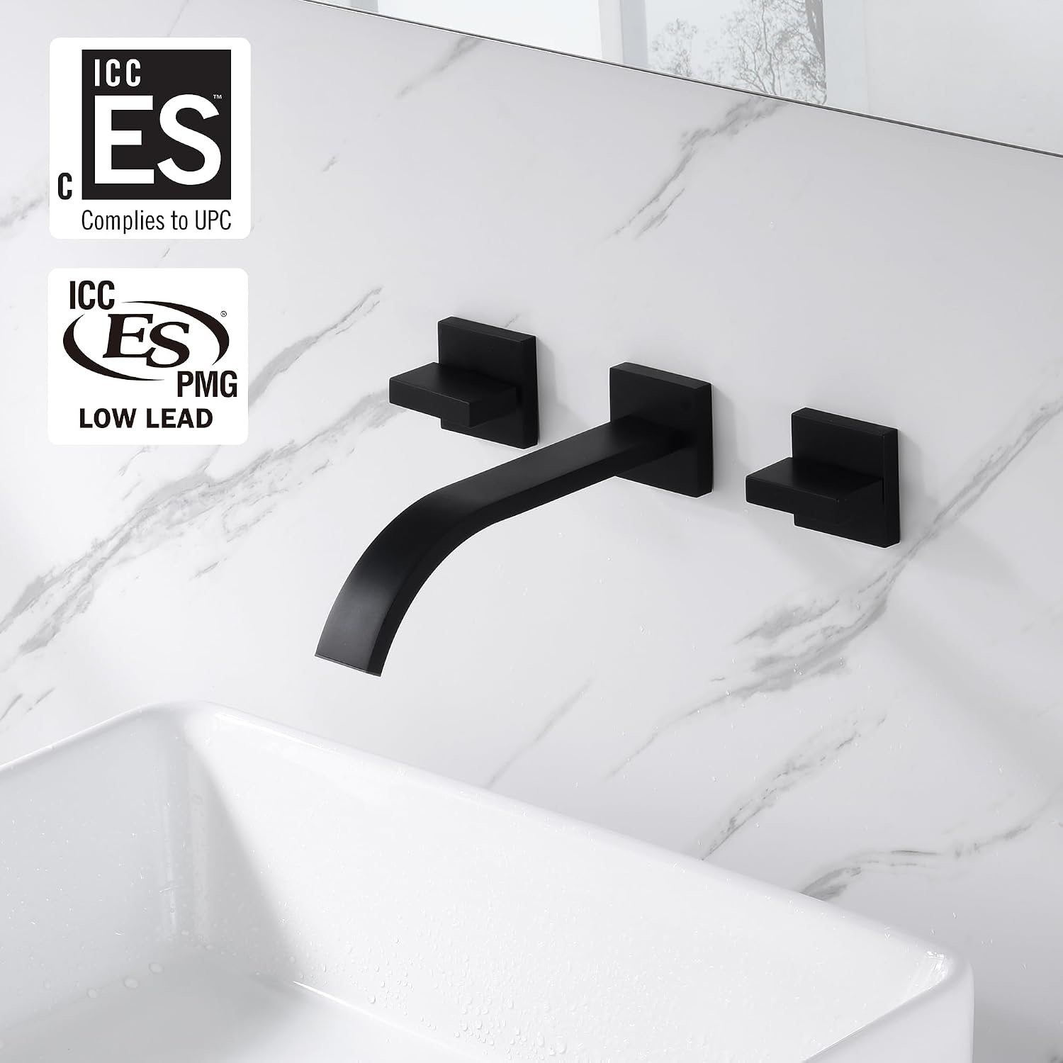 sumerain Black Bathroom Faucet Wall Mount Lavatory Faucet Includes Rough in Valve