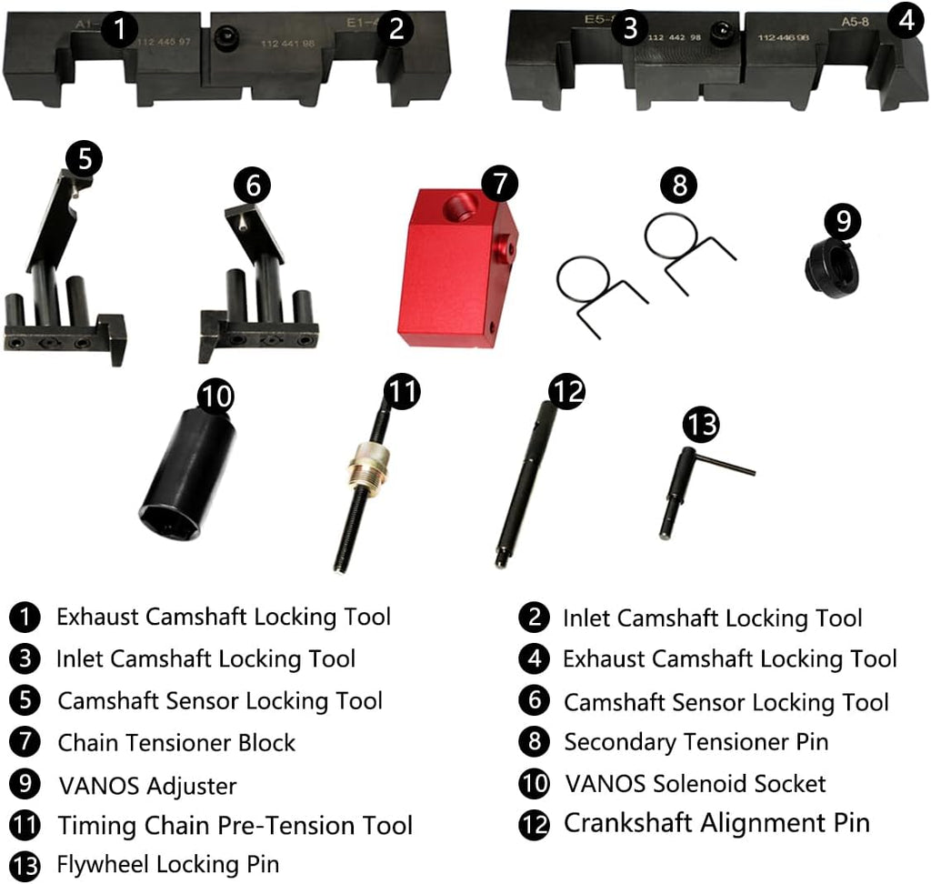 DPTOOL Engine Camshaft Locking Tool Crankshaft Alignment Vanos Timing Tool Kit Compatible with BMW M60 M62 M62 TU Engine Replacement for Land Rover 2003-2005 Replace 112441 112442 112445 116452