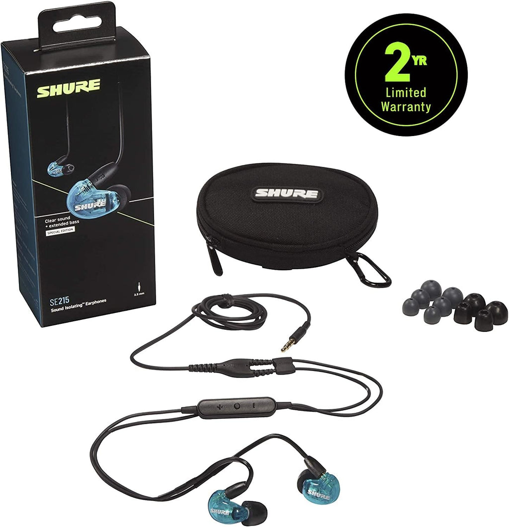 Shure SE215 Wired Sound Isolating Earbuds, Clear Sound, Single Driver, Secure in-Ear Fit, Detachable Cable, Durable Quality, Compatible with Apple & Android Devices - Blue