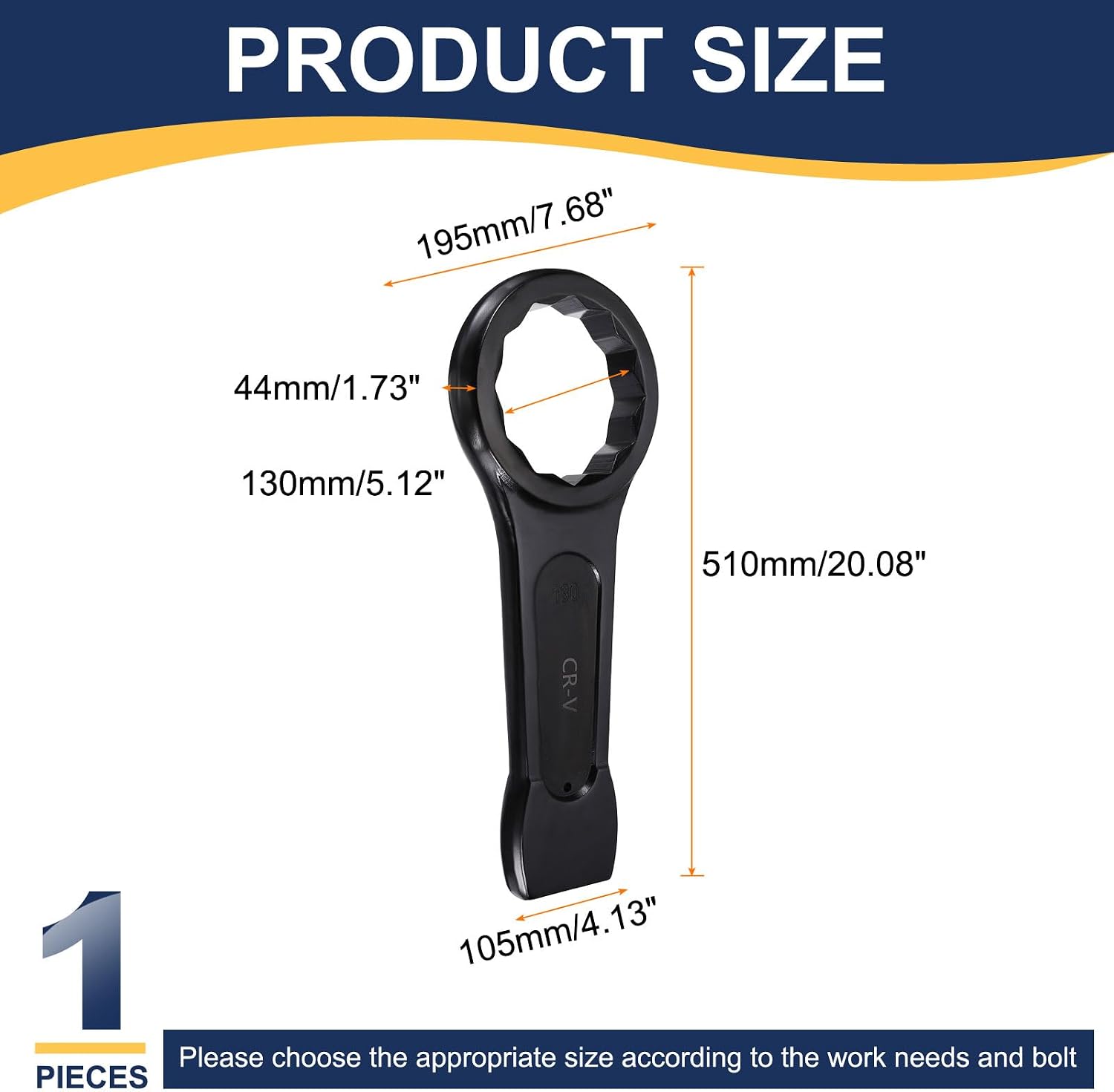 HARFINGTON Box End Striking Ring Wrench 130mm Metric CR-V Steel 12-Point Flat Strike Wrench Baking Paint Single Head Spanner Hand Tool for Mechanical Automotive Repair