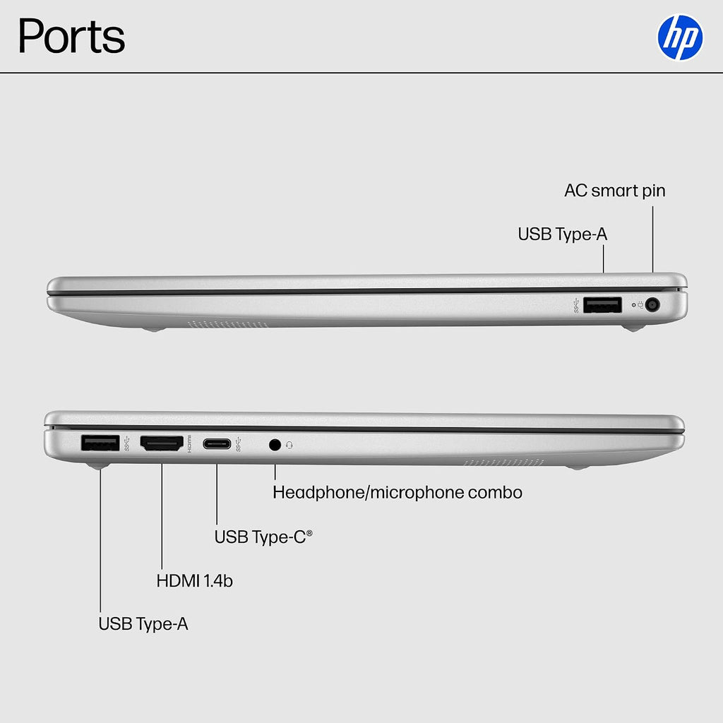 HP 14 inch Laptop, HD Display, Intel Processor N200, 4 GB RAM, 128 GB UFS, Intel UHD Graphics, Windows 11 Home in S Mode, Natural Silver, 14-ep0500nr