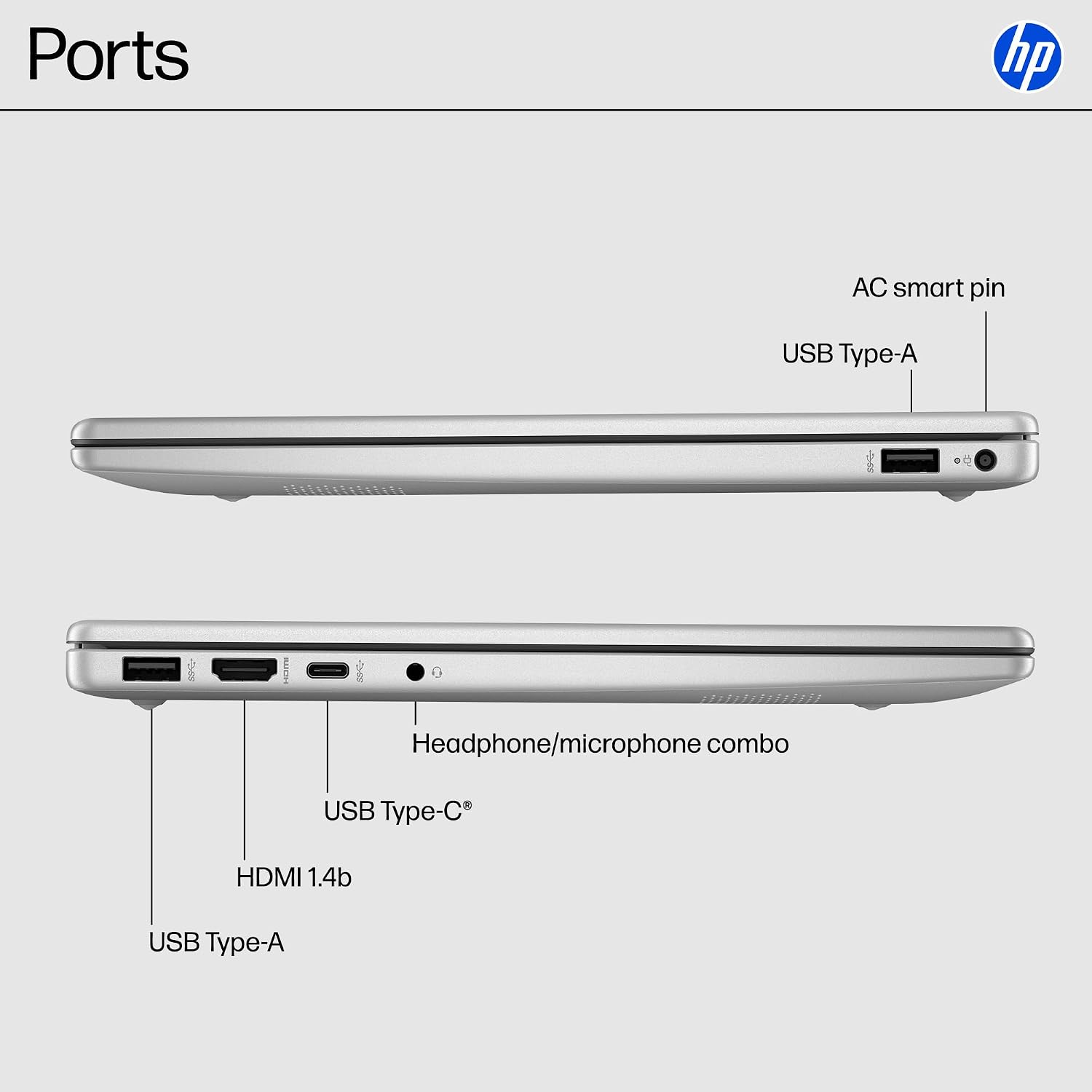 HP 14 inch Laptop, HD Display, Intel Processor N200, 4 GB RAM, 128 GB UFS, Intel UHD Graphics, Windows 11 Home in S Mode, Natural Silver, 14-ep0500nr
