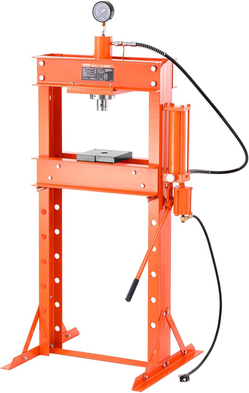VEVOR Hydraulic Shop Press, 30 T H-Frame Pneumatic Shop Press with Press Plate & Triangular Support, Stable Garage Floor Adjustable Hydraulic Press with Relief Valve, Fit for Bending & Straightening