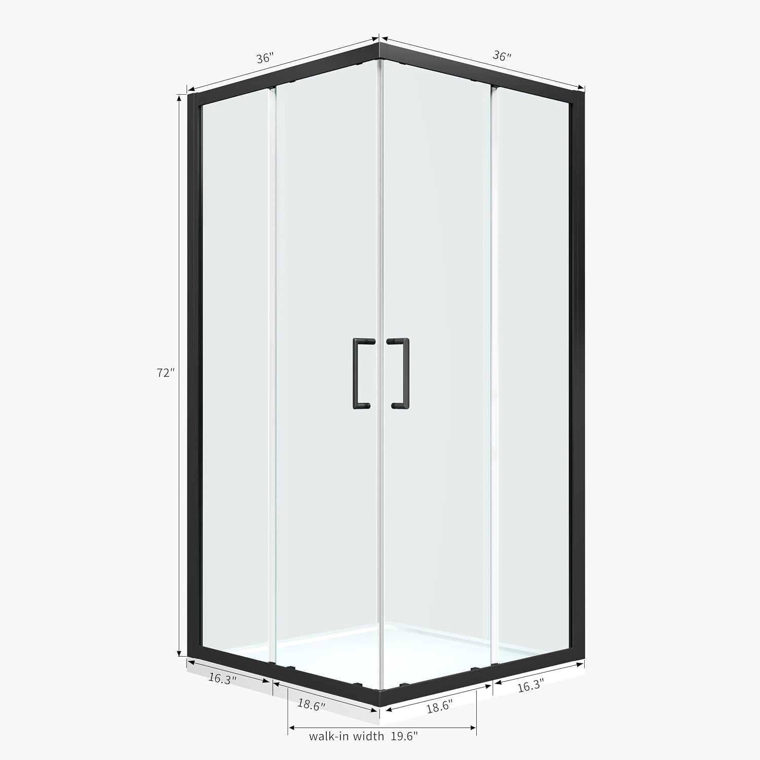 ENSO SENKA Corner Shower Enclosure 36' D X 36' W X72' H Shower Stall for Walk in Shower, 1/4' Thick Clear SGCC Tempered Glass Sliding Shower Door, Matte Black (Shower Base Not Included)