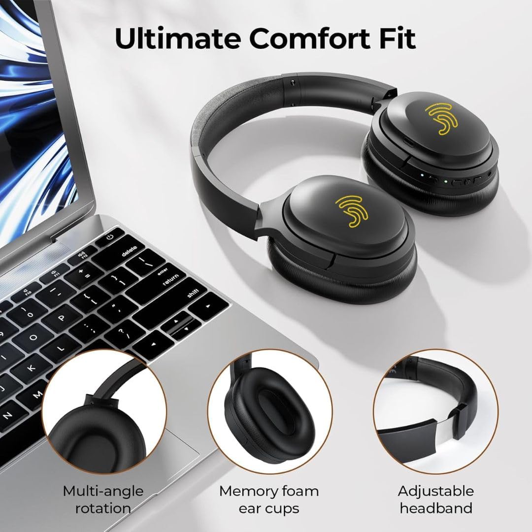 Jrumz Clarity CL01 Hybrid Active Noise Cancelling Headphones, Wireless Over Ear Bluetooth Headphones, Deep Bass, Comfort Fit Ear Pads, 40H Playtime for Home Office, Travel, Gym (Red)
