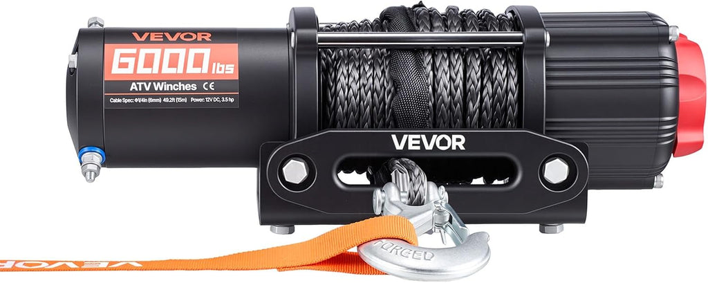VEVOR 6000 lbs Electric Winch, 12V DC ATV/UTV Winch with Φ0.24 in x 49.2 ft Synthetic Rope, Wireless & Wired Remote Control, IP55 Waterproof, with Fairlead Mount Plate for Towing ATV UTV Off-Road