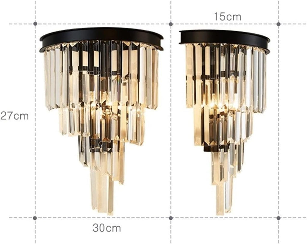 American Modern Crystal Glass Wall Lamp - Home Bedroom Bathroom Wall Light Black Wrought Iron Metal Wall Sconce,Chandelier