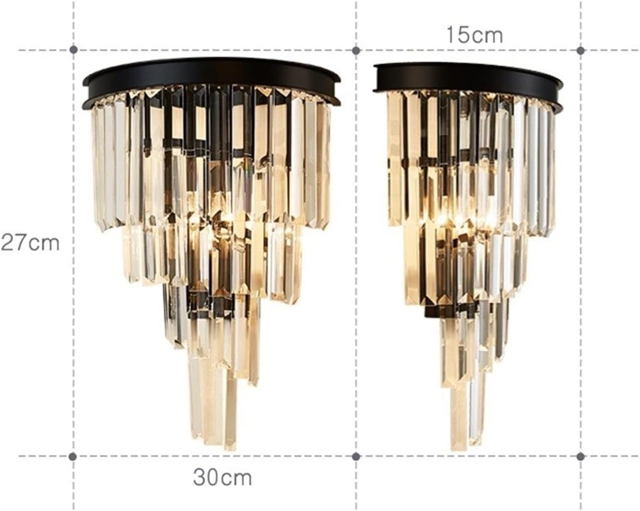 American Modern Crystal Glass Wall Lamp - Home Bedroom Bathroom Wall Light Black Wrought Iron Metal Wall Sconce,Chandelier