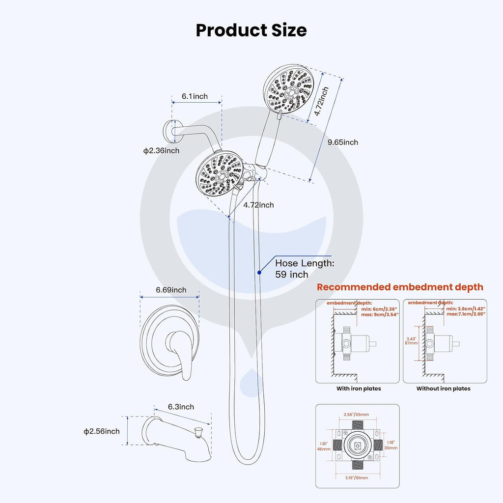 gotonovo Tub Shower Faucet Set Bathroom Shower Head Kit High Pressure Bathtub Shower Faucet 6 Modes ABS Handheld Spray Valve and Shower Trim Kit Shower Head and Handle Set Polished Chrome