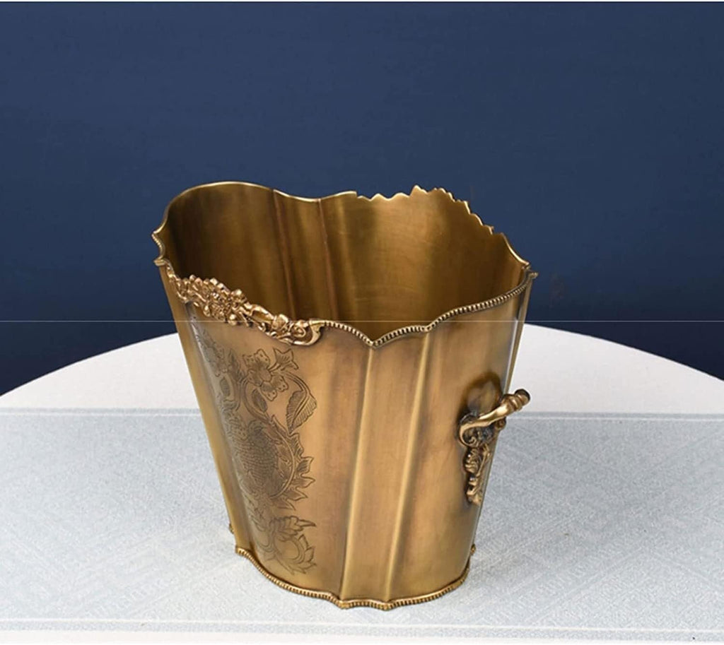 Ice Bucket Brass Ice Bucket Hand Carved Vintage Ice Bucket for Bar Champagne Red Wine Cooling Whiskey Barrel Beer Bucket for Kitchen (Color : Gold L)