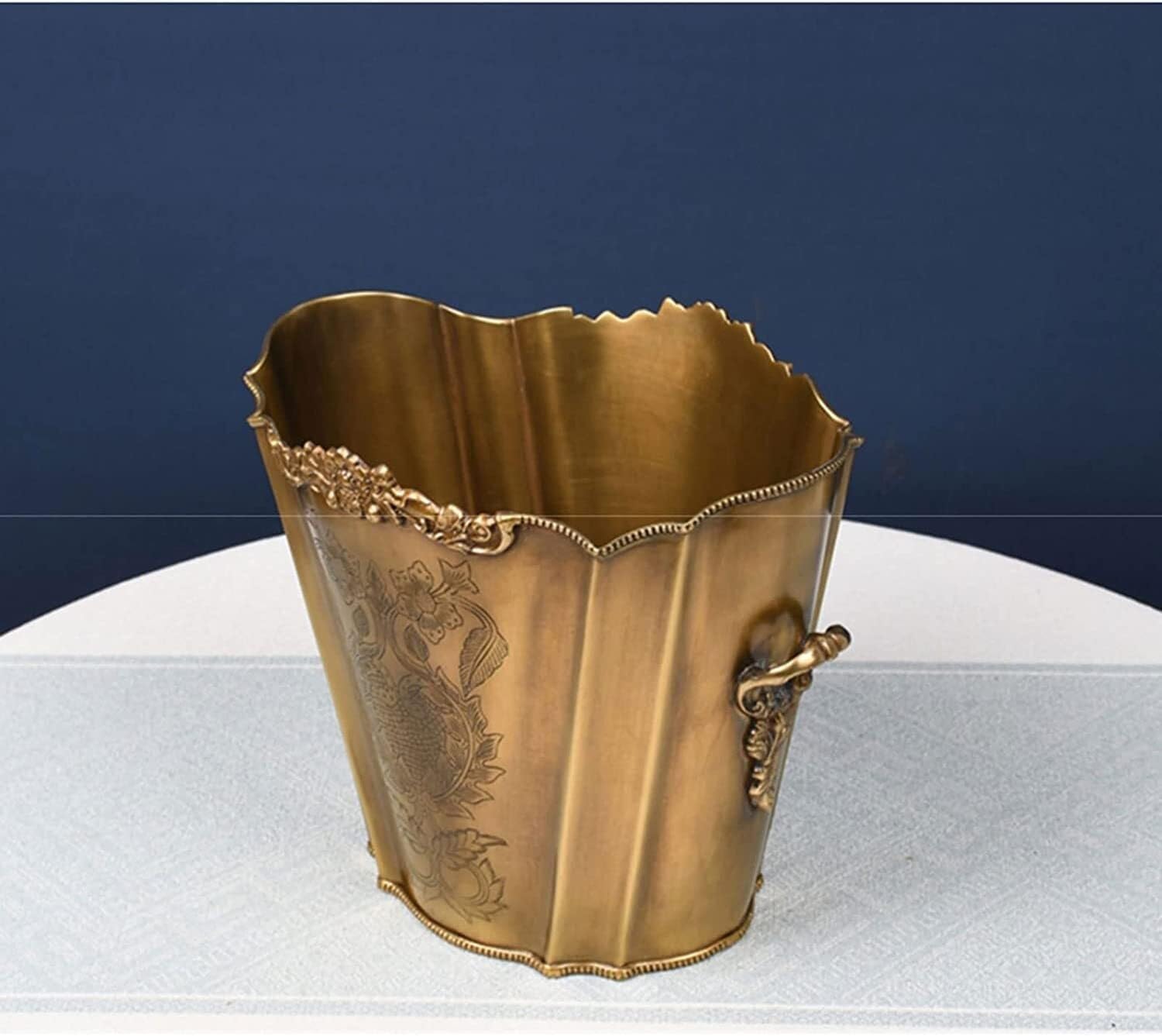 Ice Bucket Brass Ice Bucket Hand Carved Vintage Ice Bucket for Bar Champagne Red Wine Cooling Whiskey Barrel Beer Bucket for Kitchen (Color : Gold L)