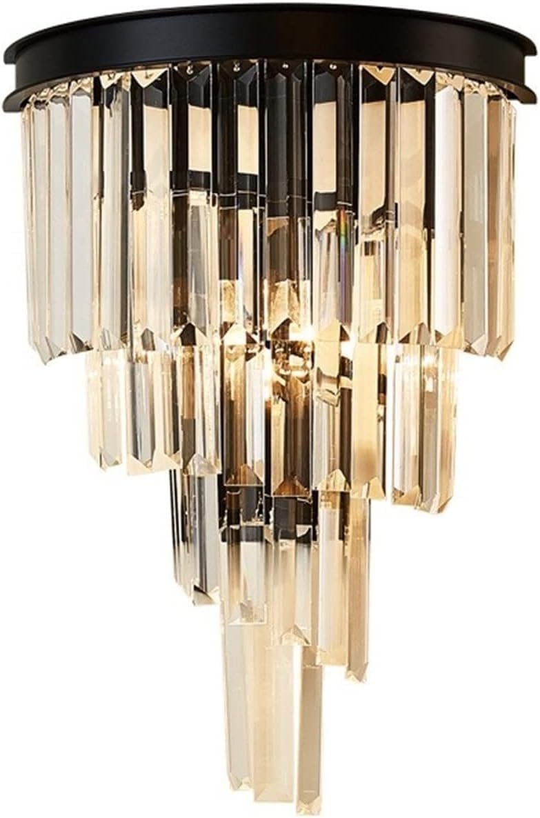 American Modern Crystal Glass Wall Lamp - Home Bedroom Bathroom Wall Light Black Wrought Iron Metal Wall Sconce,Chandelier