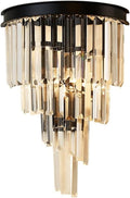 American Modern Crystal Glass Wall Lamp - Home Bedroom Bathroom Wall Light Black Wrought Iron Metal Wall Sconce,Chandelier