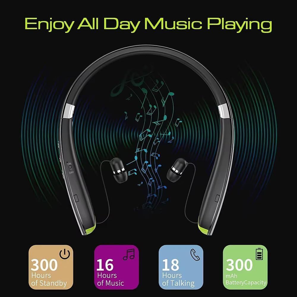 Wireless Bluetooth Neckband Headphones Retractable Earbuds CVC6.0 Noise Cancelling Bluetooth Headset Wireless Ear Buds Neckband with Mic,9D Deep Bass, 18H Overall Endurance,Sports for Sport,White