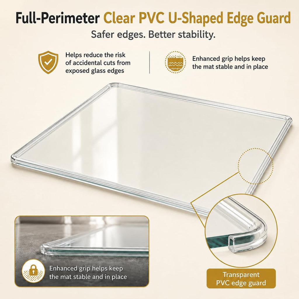 40 x 48 Inch Glass Chair Mat, 1/5 Inch Thick Tempered Glass Office Chair Mat for Carpet and Hardwood Floors, Heavy Duty Clear Computer Desk Floor Protector with 4 Anti-Slip Pads
