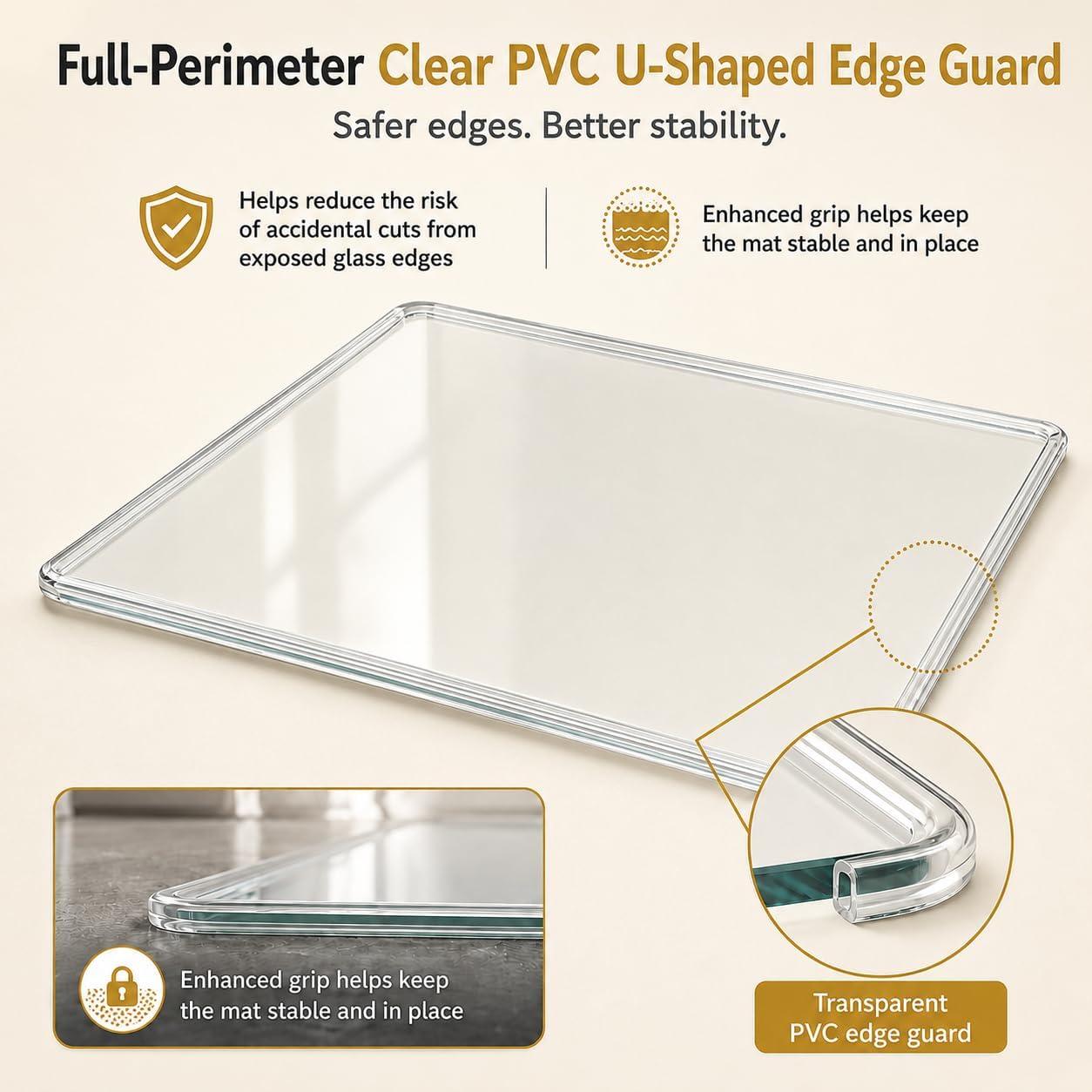 48 x 72 Inch Glass Chair Mat, 1/5 Inch Thick Tempered Glass Office Chair Mat for Carpet and Hardwood Floors, Heavy Duty Clear Desk Floor Protector with Rounded Corners and 8 Non-Slip Pads