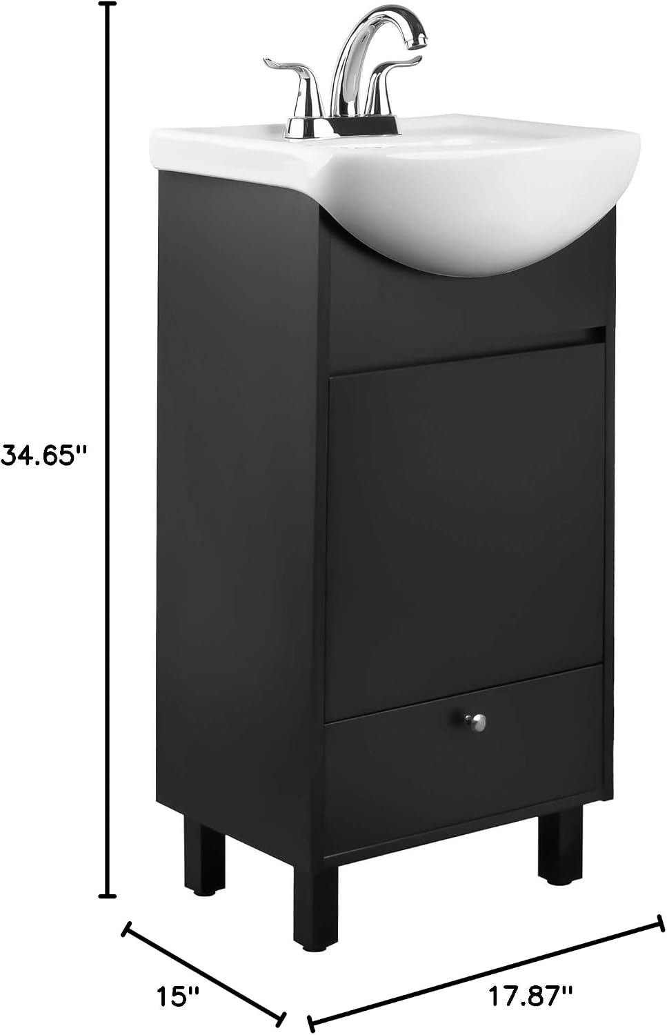 Fine Fixtures Petite 18 Inch Bathroom Vanity with Sink, Small Freestanding Bathroom Cabinet, Space-Saving Vanity Sink Combo Design, Dual Storage, Satin Black