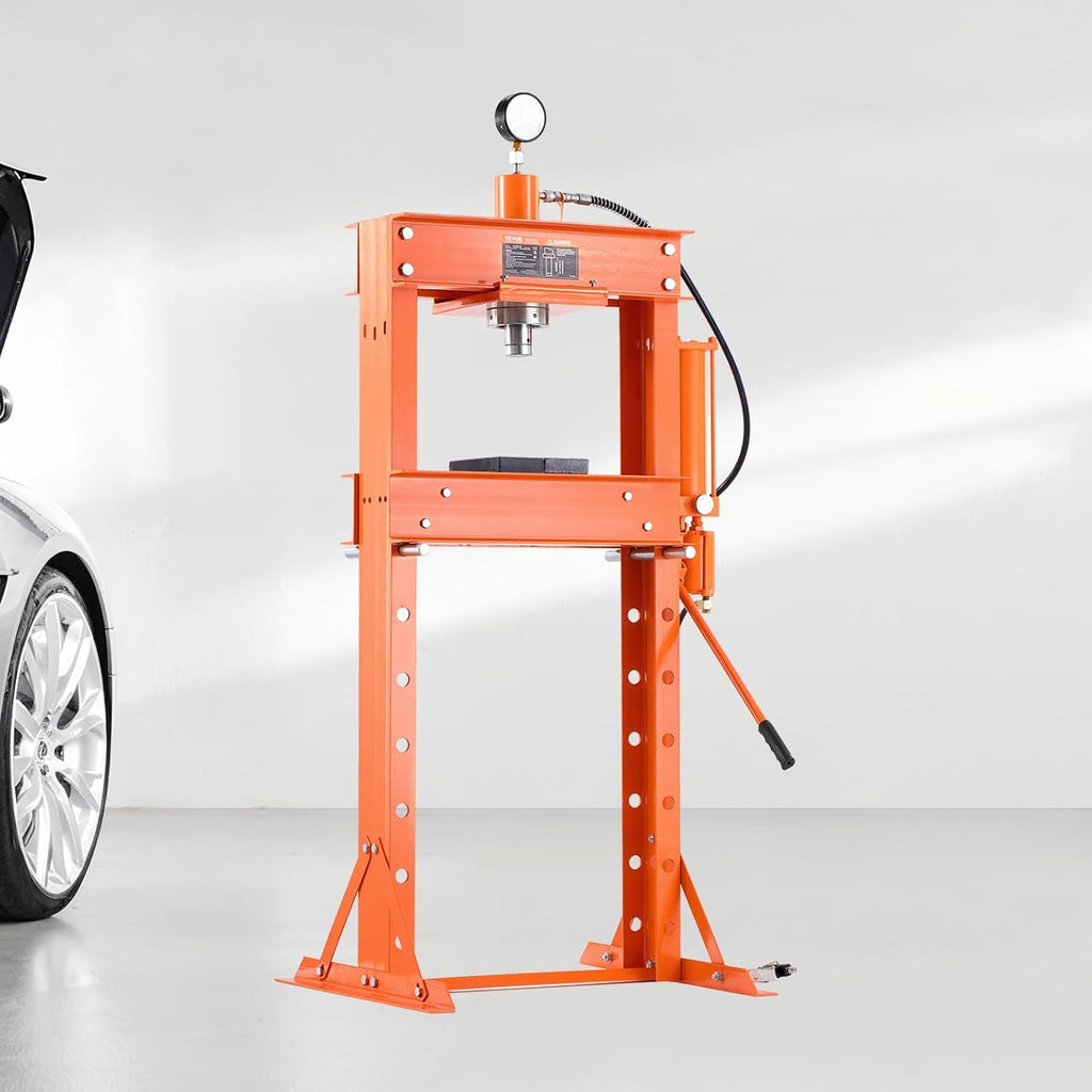 VEVOR Hydraulic Shop Press, 30 T H-Frame Pneumatic Shop Press with Press Plate & Triangular Support, Stable Garage Floor Adjustable Hydraulic Press with Relief Valve, Fit for Bending & Straightening