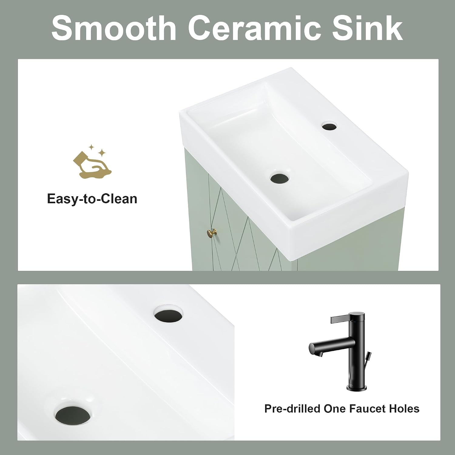 20-inch Bathroom Vanity with Sink Combo, Wall-Mounted Single Storage Cabinet with One Cabinet & Left 2-Tier Storage Shelves, Wooden Vanity with Ceramic Basin for Bathroom, Green