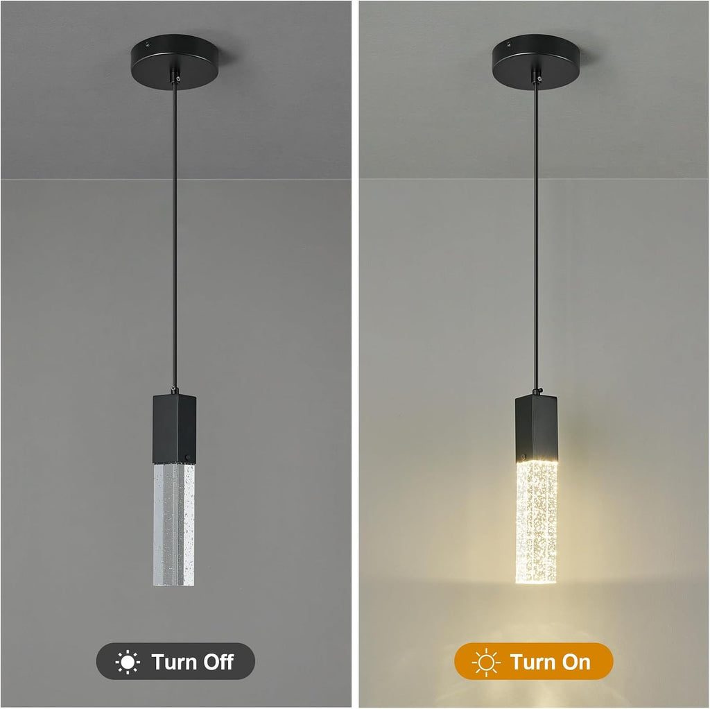 Modern Crystal Pendant Lights - Dimmable LED 4500K Black Hanging Light Fixture for Kitchen Island & Bedroom, Mini Bubble Design, 3 Pack