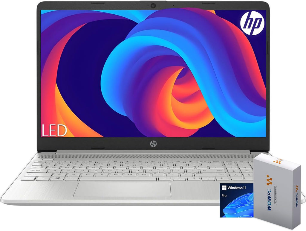 HP 15 Laptop for Home or Work, Intel Celeron N4120 Processor, 15.6' HD LED Display, 8GB RAM, 512GB SSD, SD Card Reader, HDMI, Webcam, WiFi, Bluetooth, Windows 11 Pro, WOWPC Recovery USB