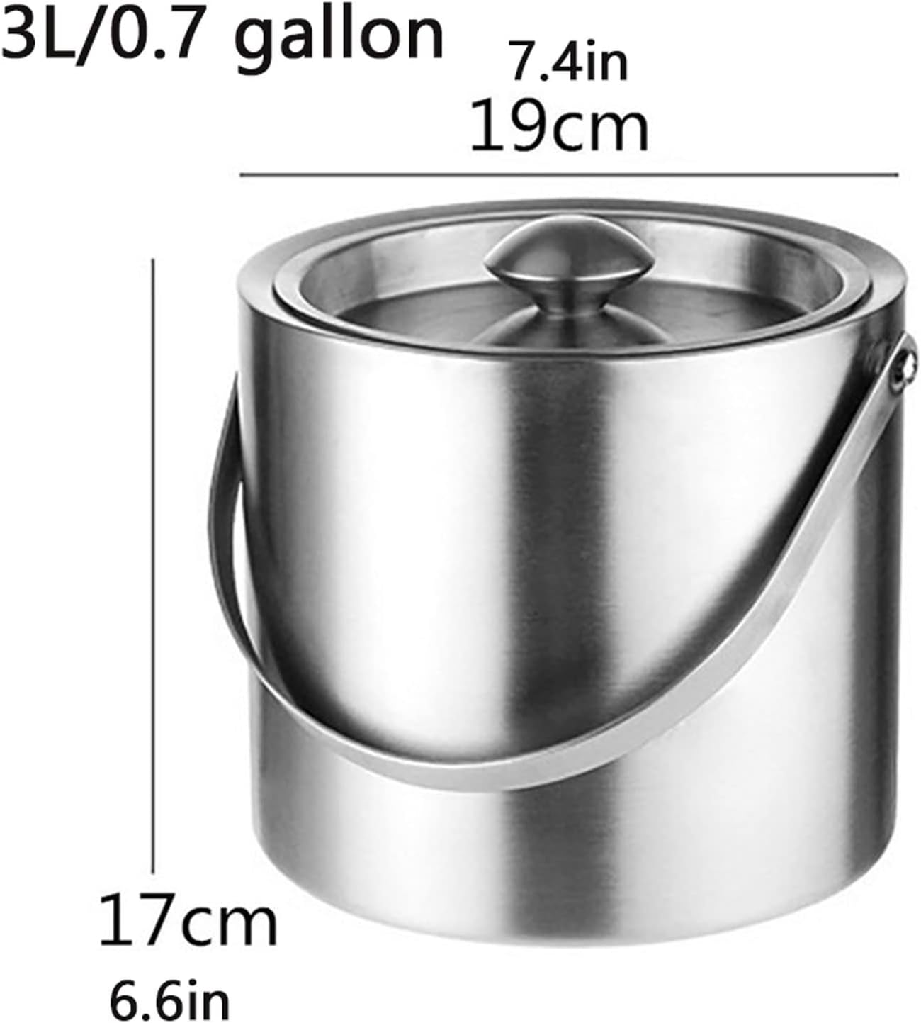 ice bucket,bucket with lid, ice bucket gift 304 Stainless Steel Ice Bucket Portable Double Wall Insulated With Lid For Wine Champagne Whiskey Beverage Beer Tools wine buckets for parties ( Color : Sil