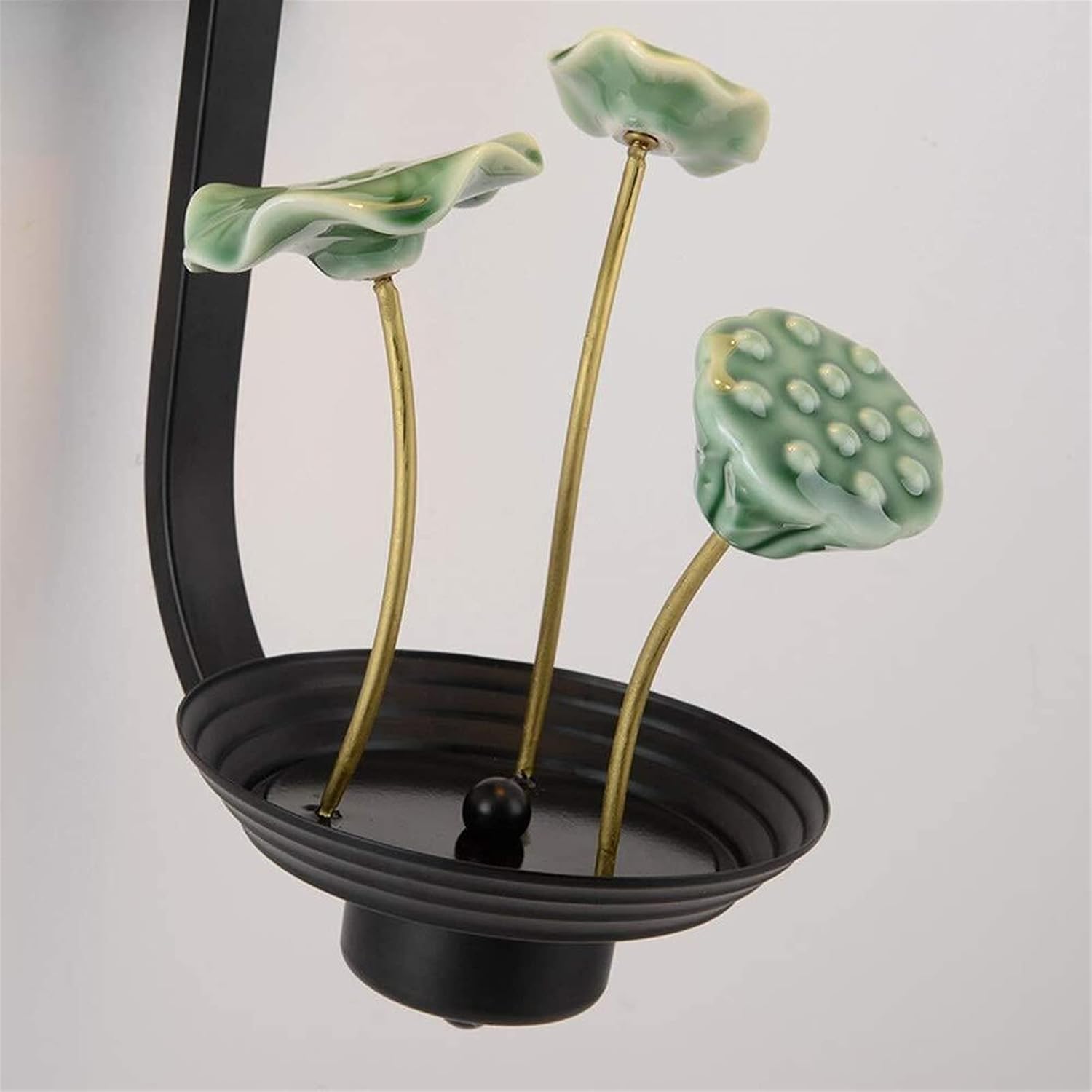 Modern Chinese Style Ceramic Lotus Simply Decorated Bedroom Bedside Lamp Wall Lamp Indoor Toilet Black Wrought Iron Fixtures Glass Lampshade 1 Light Source Aisle Stairs Corridor Wall Lamp 58 * 25c