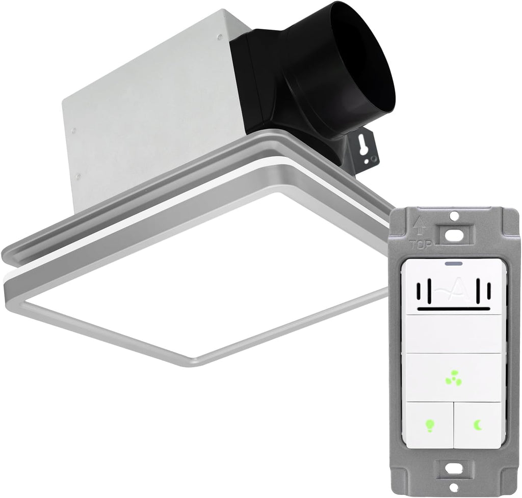 Akicon Bathroom Exhaust Fan with Light, 80CFM 2.0 Sones Powerful Bathroom Fan and Humidity Sensor Switch Combo, 3CCT LED Light and Nightlight Ventilation Fan for Home, Square, Sliver
