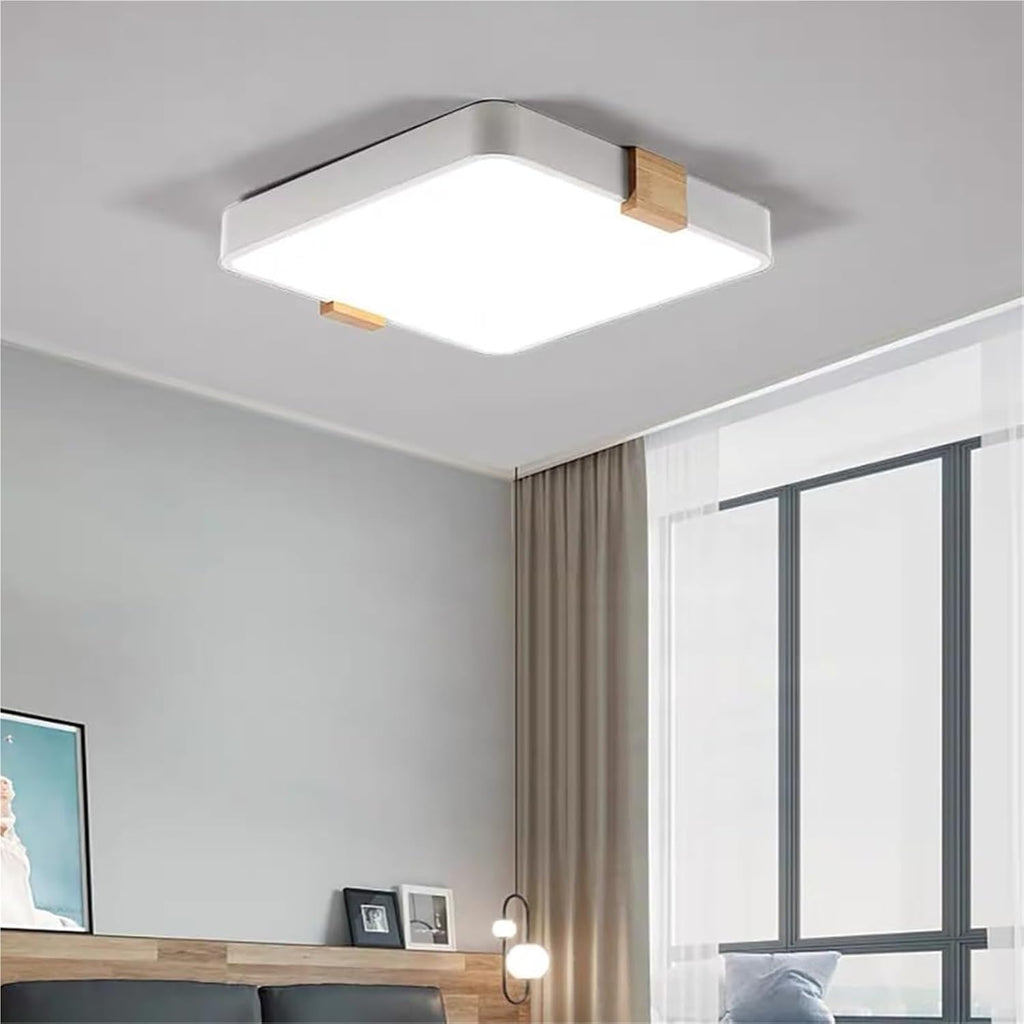 Modern Wood Ceiling Light Square LED Flush Mount Ceiling Light Minimalist Ceiling Lamp Dimmable Ceiling Lighting Fixtures for Kitchen Bedroom Bathroom(Green,23.6in)