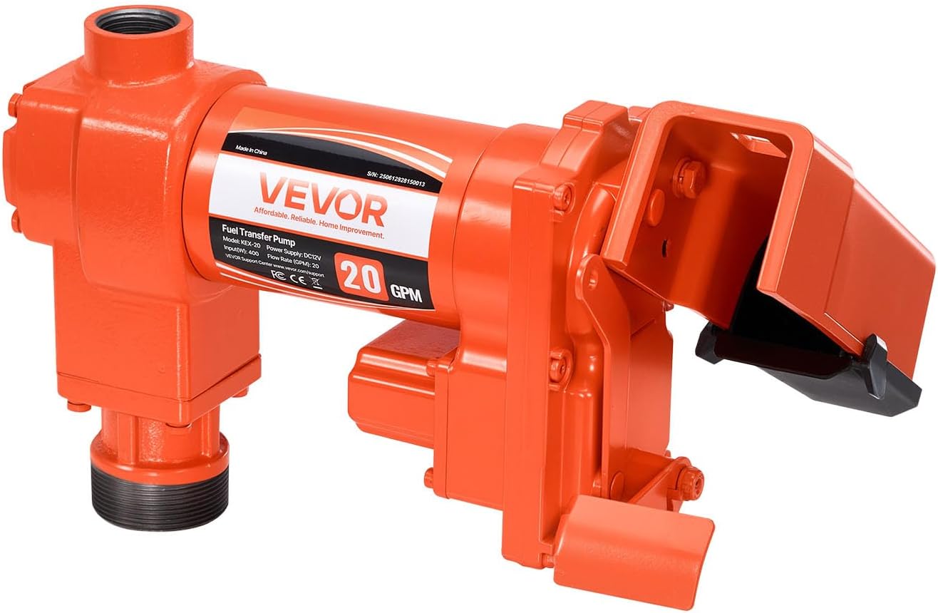 VEVOR Fuel Transfer Pump, 12V DC 20 GPM 1/4 HP Diesel Pump, Extractor Pumps with Manual Nozzle, Discharge Hose and Suction Pipe, for Gasoline, Diesel, Kerosene, Ethanol-Methanol Blends & Biodiesel