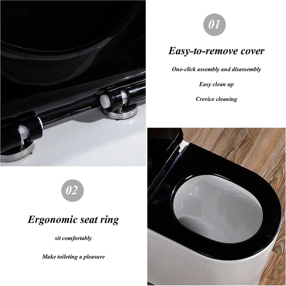Wttfc Soft Close Toilet Seat,Black Toilet Seats with Adjustable Hinge,Toilet Lid Loo Cover for Family Bathroom with Assemble Fixtures,UF Material,Various Shapes,V Shaped