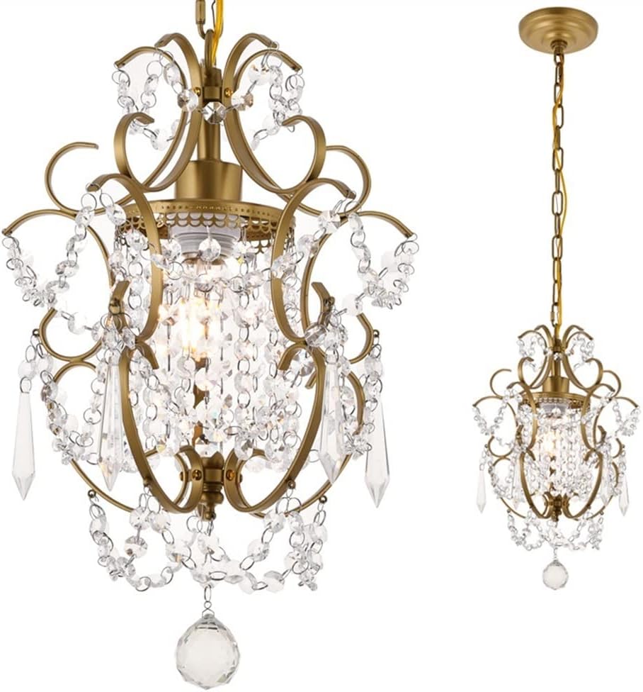 Modern Crystal Chandelier Rustic Vintage Wrought Iron K9 Raindrop Pendant Light Adjustable Chain Ceiling Hanging Lighting Fixture for Entry Hallway Cloakroom Restaurant Bathroom Foy T-256(Gold)
