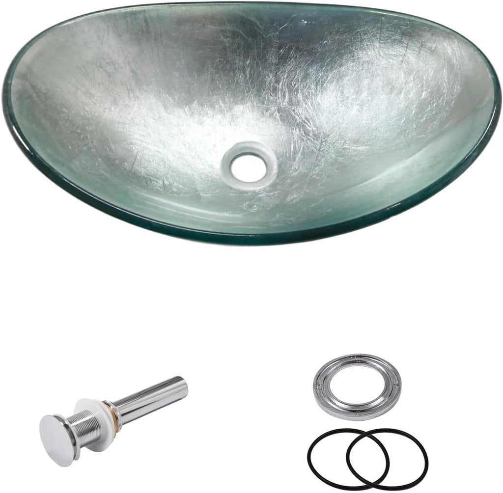 Sarlai Bathroom Vessel Sink Modern Artistic Tempered Glass Basin Countertop Bowl Sink for Lavatory Vanity Cabinet