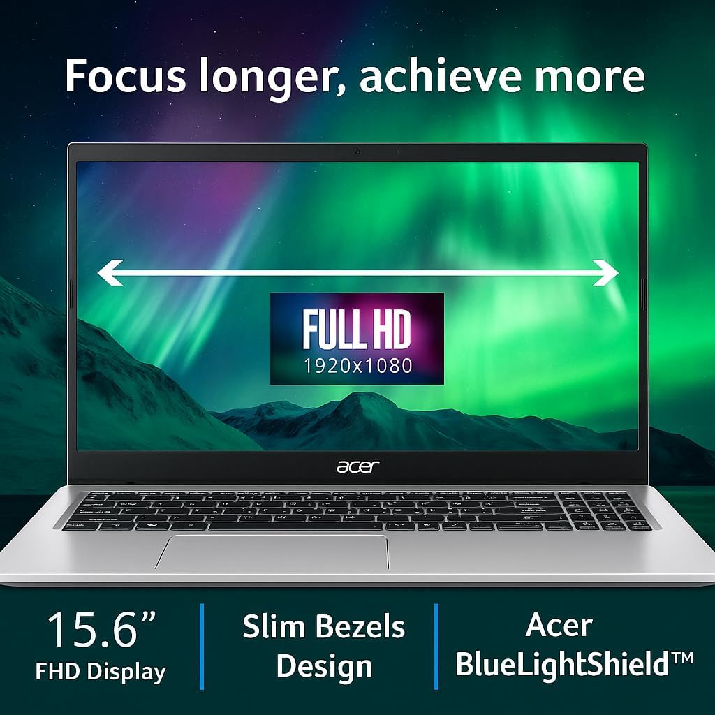 Acer Aspire Slim Laptop | 15.6'' Full HD Display | Powerful 8-Core Intel Core 3 N355 | 8GB RAM | 128GB SSD | Copilot AI Ready | Microsoft Office on the Web | HDMI | Wi-Fi 6 | Windows 11 | No Mouse |
