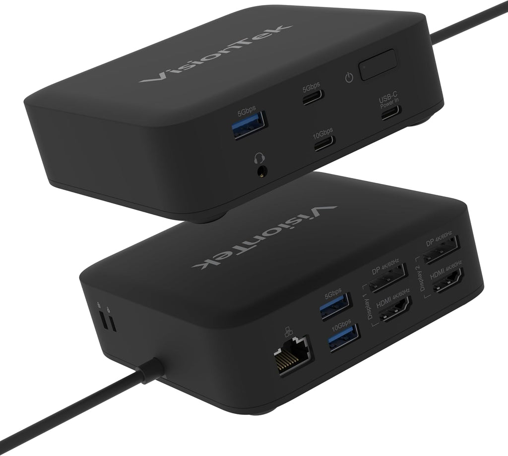 VisionTek VT1200DL USB-C Docking Station Dual 4K – 2X HDMI, 2X DisplayPort, 100W Power Passthrough, Universal Laptop Dock for Windows, MacBook, Chromebook