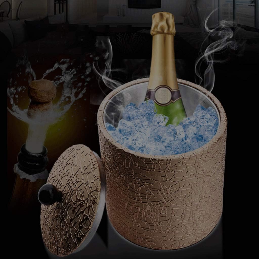 Ice Bucket Stainless Steel Line Portable Layer with Compartment Beer Red Wine Barrel Bar