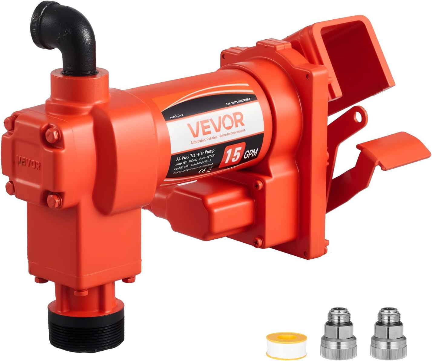 VEVOR Fuel Transfer Pump 110V, 15 GPM 57 L/min, AC Electric Oil Transfer Pump, 8 ft/2.4 m Max Suction Lift, 37 ft/11.28 m Max Lift, Overheat Protection, for Gasoline Diesel Kerosene Biodiesel Ethanol