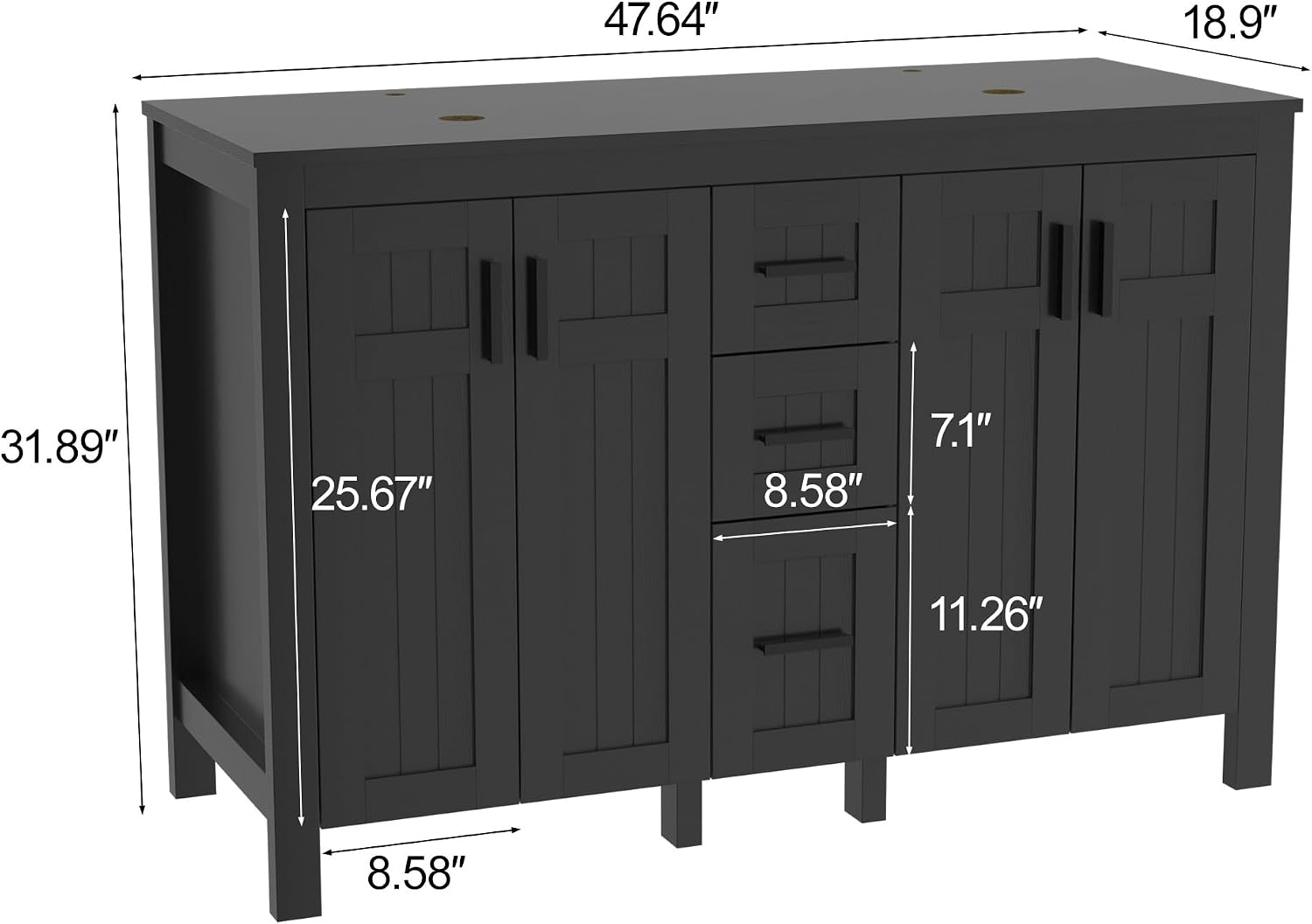 UEV 30' Bathroom Vanity with Sink Combo,Modern Freestanding Sink Cabinet with 3 Drawers,Stylish Bathroom Vanity Cabinet,Grooved Door,Metal Handles,Vessel Sink (Bronze Boat, 48''Black)