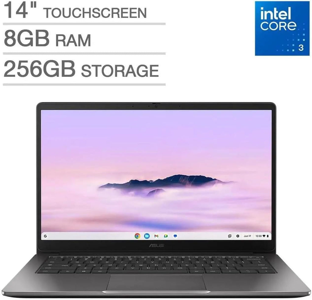 ASUS Chromebook Plus CX 14' FHD Touchscreen Laptop with Google AI|Intel Core 3 N355 Processor|Intel UHD Graphics|Gray| 8GB RAM DDR5 | 256GB SSD | Chrome OS | Bundle with Wireless Mouse