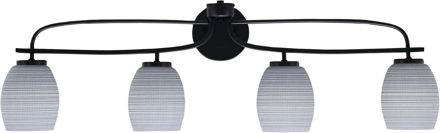 Toltec Lighting Cavella 4-Light Bath Bar – Modern Bathroom Vanity Light – Dimmable, LED-Compatible Wall Fixture – Matte Black Finish, 5' Gray Matrix Glass